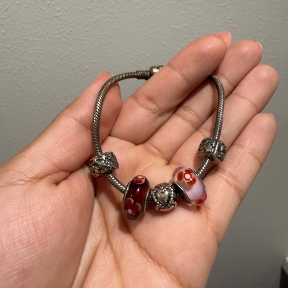 PANDORA Silver Bracelet with Red and Pink Charms - Picture 3 of 5